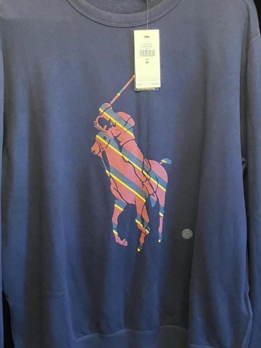 Polo by Ralph Lauren Navy Sweatshirt with Multicolor Striped Large Logo Size M